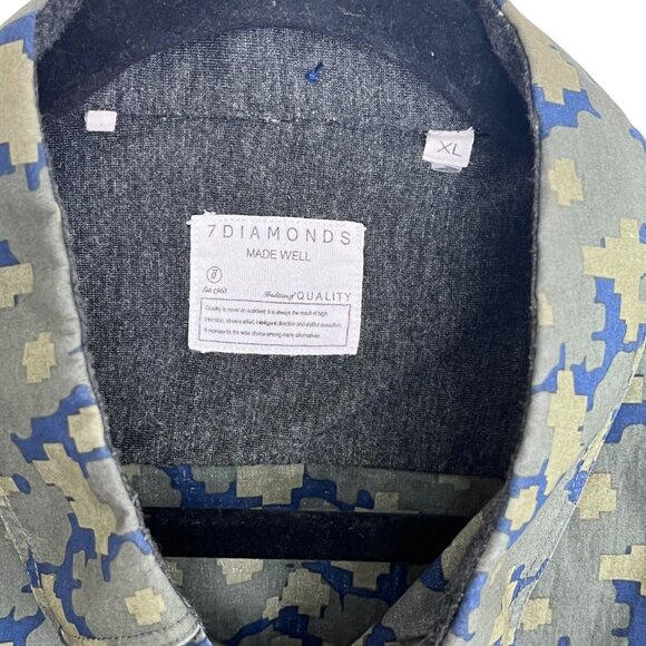 7 Diamonds Green Digital Camo Print Hideaway Short Sleeve Shirt Size XL - Picture 3 of 7